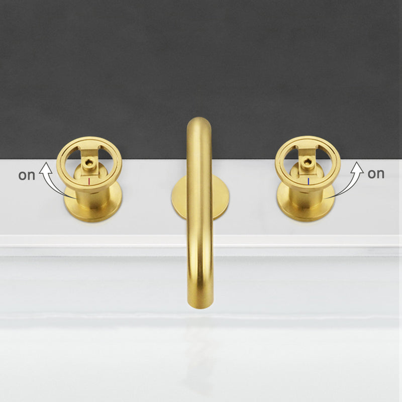 EZANDA Brass Widespread Bathroom Faucet Cross handle with Metal Pop-up Sink Drain & Supply Lines Brushed Gold (1434008)