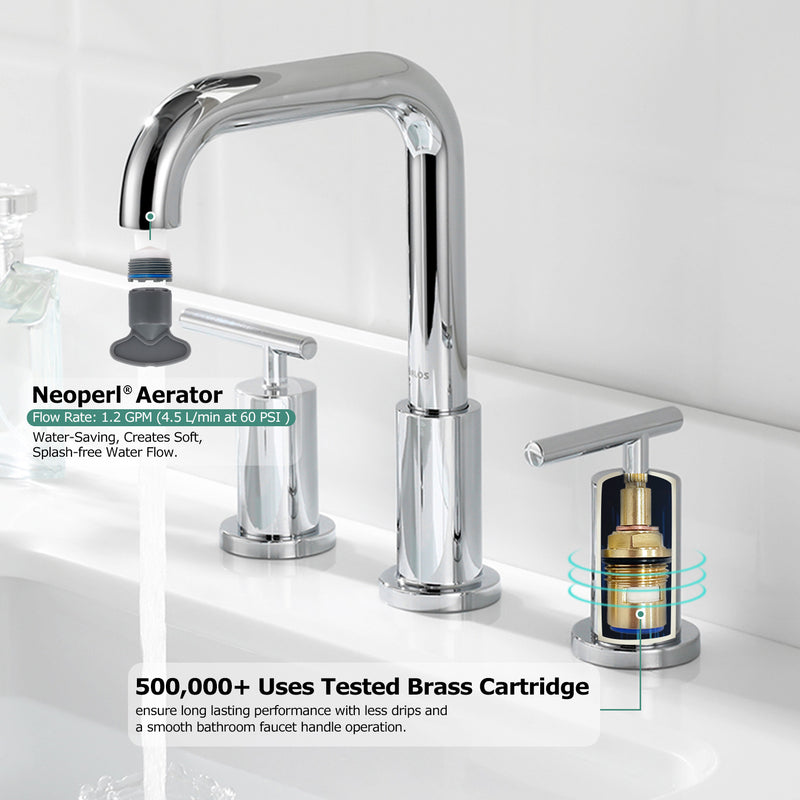 Parlos 2-Handle 8 inch Widespread Three Hole Bathroom Sink Faucet Supply Lines Basin Faucet Mixer Tap Polished Chrome (1434101)