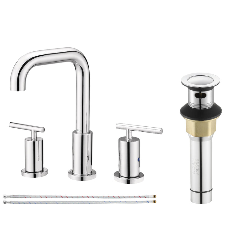 Parlos 2-Handle 8 inch Widespread Three Hole Bathroom Sink Faucet Supply Lines Basin Faucet Mixer Tap Polished Chrome (1434101)