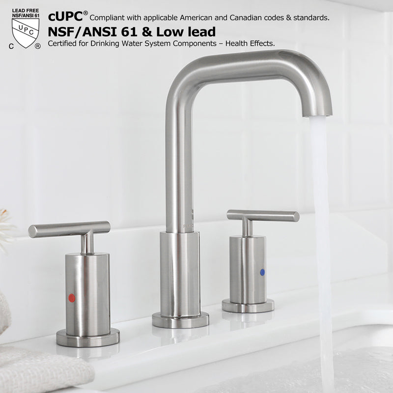 Parlos 2-Handle 8 inch Widespread Three Hole Bathroom Sink Faucet Supply Lines Basin Faucet Mixer Tap Brushed Nickel (1434102)