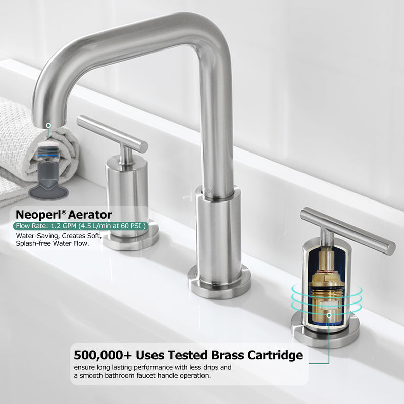 Parlos 2-Handle 8 inch Widespread Three Hole Bathroom Sink Faucet Supply Lines Basin Faucet Mixer Tap Brushed Nickel (1434102)