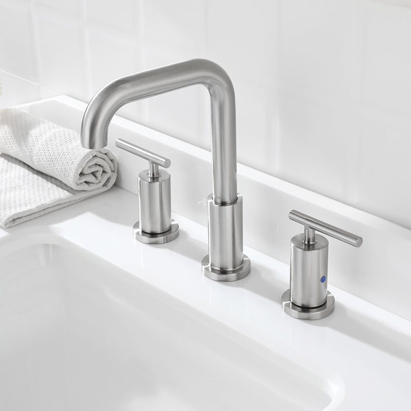 Parlos 2-Handle 8 inch Widespread Three Hole Bathroom Sink Faucet Supply Lines Basin Faucet Mixer Tap Brushed Nickel (1434102)