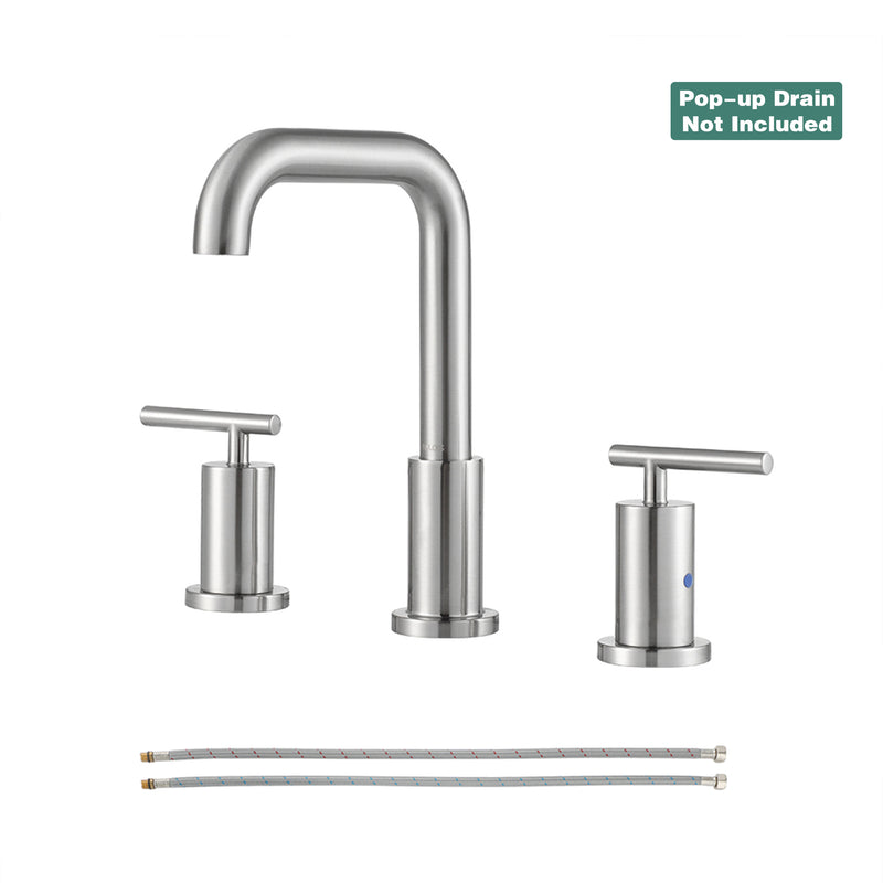 PARLOS Widespread 8 inch Bathroom Sink Faucet 3 Hole Vanity Faucet with cUPC Faucet Supply Lines, Brushed Nickel, 1434102D