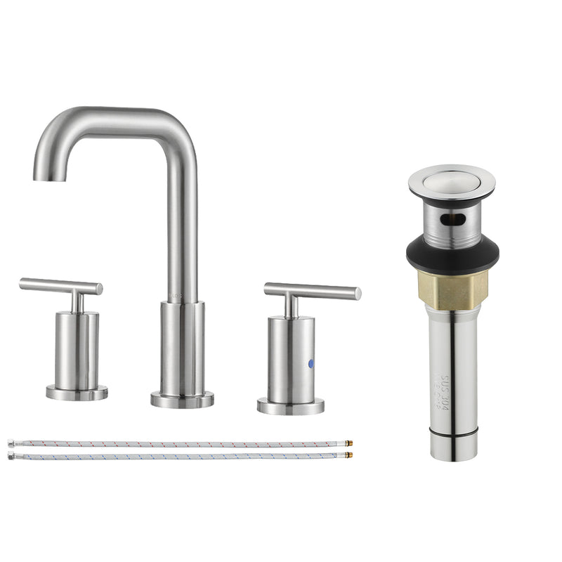 Parlos 2-Handle 8 inch Widespread Three Hole Bathroom Sink Faucet Supply Lines Basin Faucet Mixer Tap Brushed Nickel (1434102)