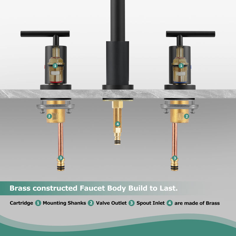 PARLOS Widespread 8 inch Bathroom Sink Faucet 3 Hole Vanity Faucet with cUPC Faucet Supply Lines, Matte Black,1434104D