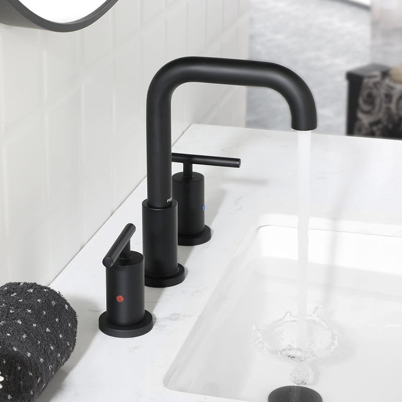 Parlos 2-Handle 8 inch Widespread Three Hole Bathroom Sink Faucet Supply Lines Basin Faucet Mixer Tap Matte Black (1434104)