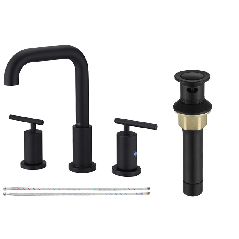 Parlos 2-Handle 8 inch Widespread Three Hole Bathroom Sink Faucet Supply Lines Basin Faucet Mixer Tap Matte Black (1434104)