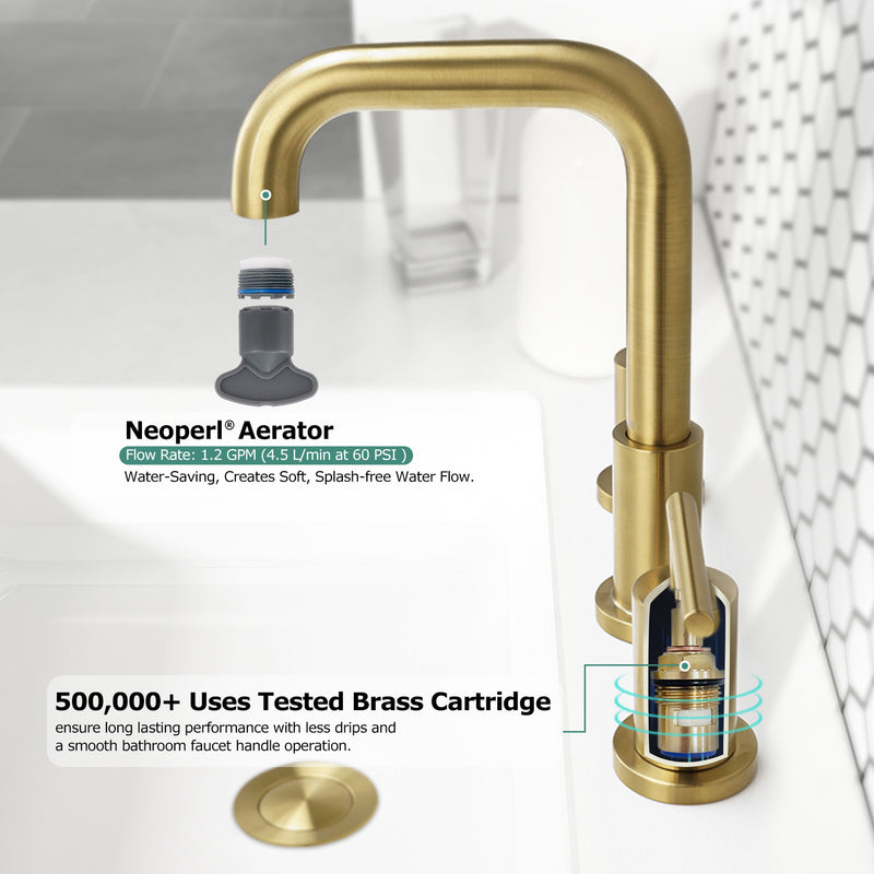PARLOS Widespread 8 inch Bathroom Sink Faucet 3 Hole Vanity Faucet with cUPC Faucet Supply Lines, Matte Black, 1434108D