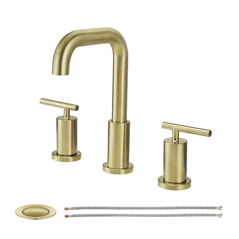 Parlos 2-Handle 8 inch Widespread Three Hole Bathroom Sink Faucet Supply Lines Basin Faucet Mixer Tap Brushed Gold (1434108)