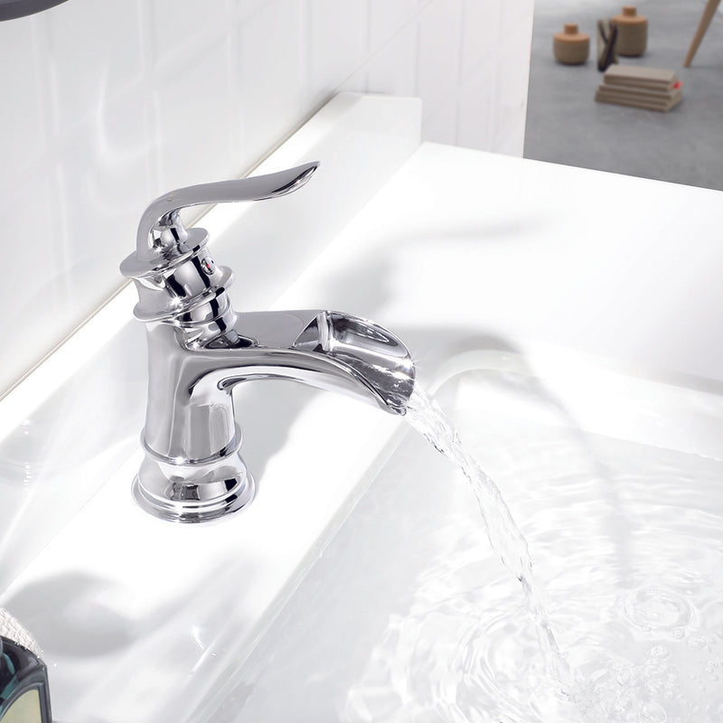PARLOS Single Handle Bathroom Faucet, Waterfall Sink Faucet with Pop Up Drain, Escutcheon and Cupc Water Supply Lines, Chrome, 1434901