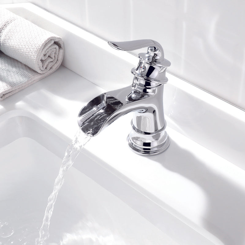 PARLOS Single Handle Bathroom Faucet, Waterfall Sink Faucet with Pop Up Drain, Escutcheon and Cupc Water Supply Lines, Chrome, 1434901