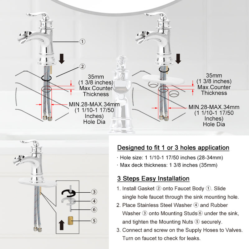PARLOS Single Handle Bathroom Faucet, Waterfall Sink Faucet with Pop Up Drain, Escutcheon and Cupc Water Supply Lines, Chrome, 1434901