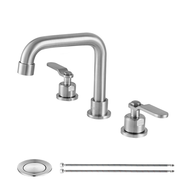 PARLOS Two-Handle Widespread Bathroom Sink Faucet Three Hole Lavatory Faucet with Metal Pop-up Sink Drain Brushed Nickel, 1436002