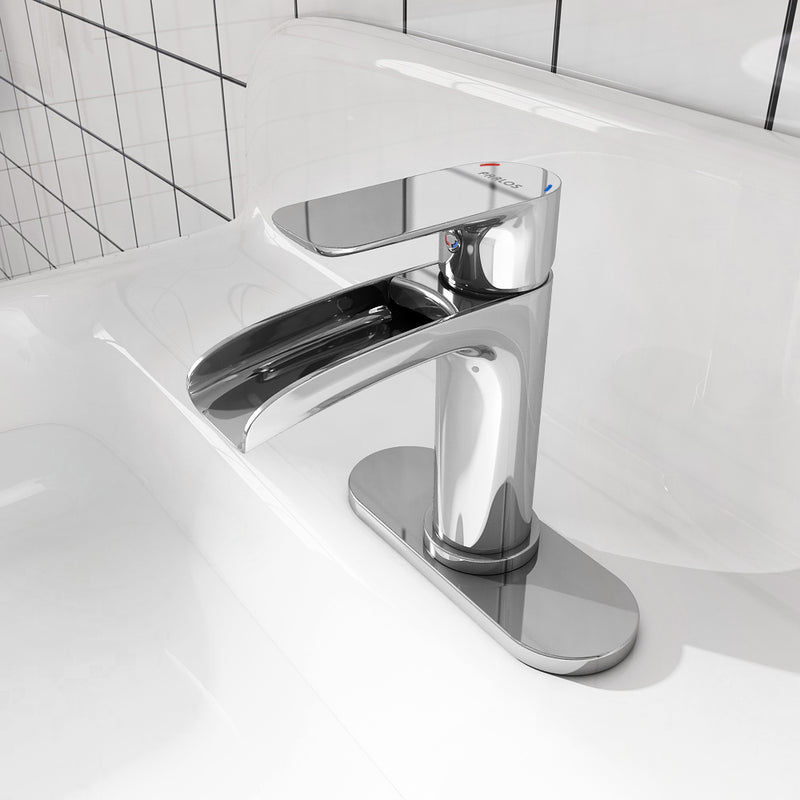 PARLOS Waterfall Spout Single Handle Bathroom Sink Faucet with Pop Up Drain Polished Chrome 1436101