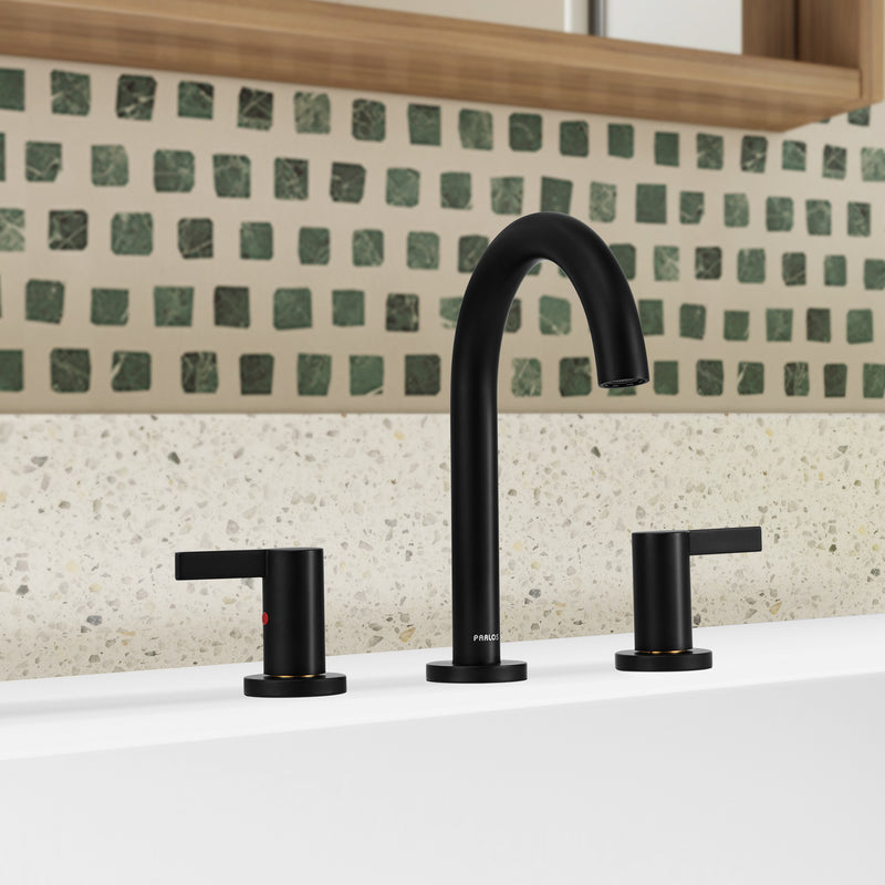 PARLOS 2-Handle Widespread 8 inch Bathroom Sink Faucet 3 Hole Vanity Faucet with cUPC Faucet Supply Lines, Matte Black, 1.2GPM, 1437604PD