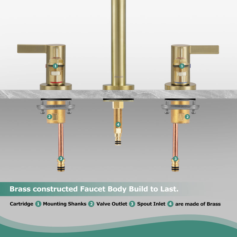 PARLOS 2-Handle Widespread 8 inch Bathroom Sink Faucet 3 Hole Vanity Faucet with cUPC Faucet Supply Lines, Brushed Gold, 1.2GPM, 1437608PD