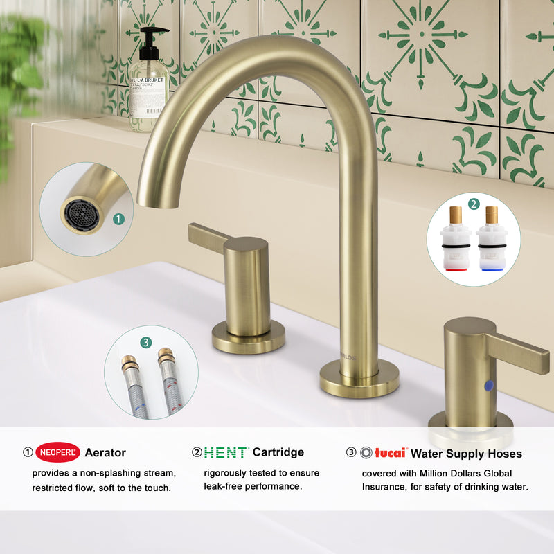 PARLOS 2-Handle Widespread 8 inch Bathroom Sink Faucet 3 Hole Vanity Faucet with cUPC Faucet Supply Lines, Brushed Gold, 1.2GPM, 1437608PD