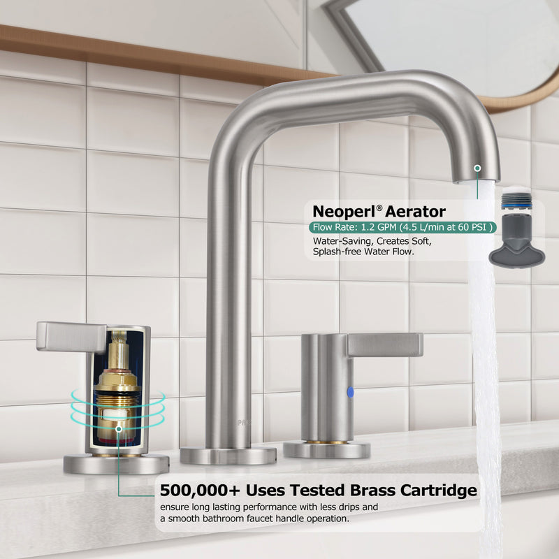 PARLOS Widespread 8 inch Bathroom Sink Faucet 3 Hole Vanity Faucet with cUPC Faucet Supply Lines, Brushed Nickel, 1.2GPM, 1437702PD