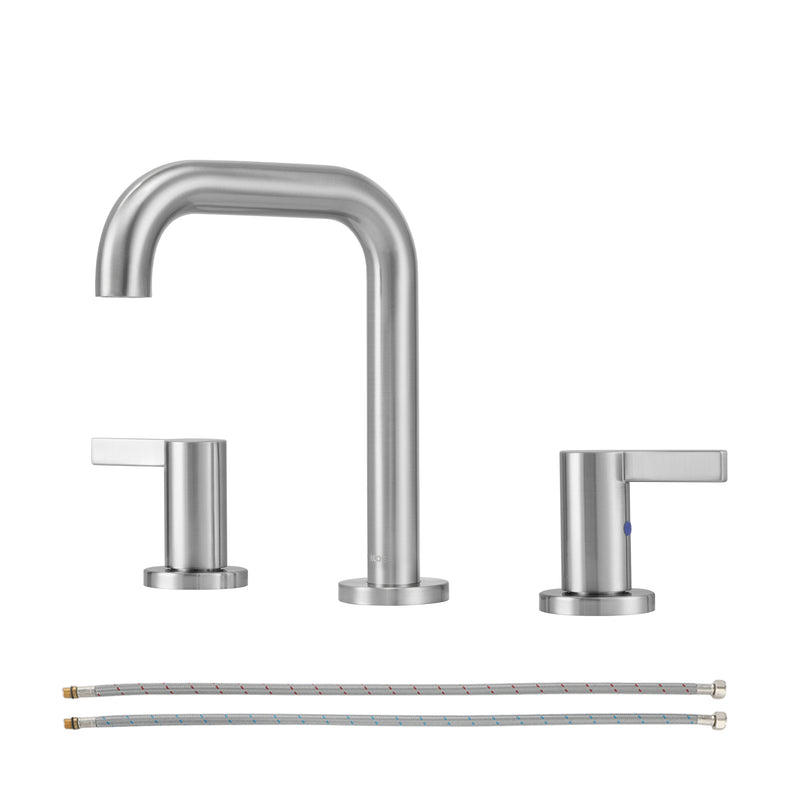 PARLOS Widespread 8 inch Bathroom Sink Faucet 3 Hole Vanity Faucet with cUPC Faucet Supply Lines, Brushed Nickel, 1.2GPM, 1437702PD