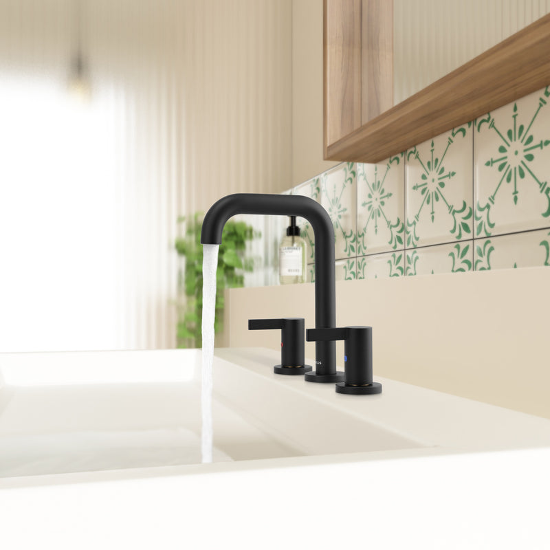 PARLOS Widespread 8 inch Bathroom Sink Faucet 3 Hole Vanity Faucet with cUPC Faucet Supply Lines, Matte Black, 1.2GPM, 1437704PD