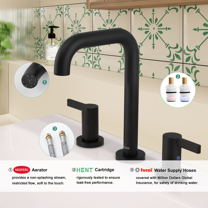 PARLOS Widespread 8 inch Bathroom Sink Faucet 3 Hole Vanity Faucet with cUPC Faucet Supply Lines, Matte Black, 1.2GPM, 1437704PD