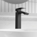EZANDA Waterfall Vessel Sink Faucet Tall Bathroom Faucet Single Handle, Single Hole Bowl Basin Mixer Tap with Water Supply Lines, Matte Black, 1440704D