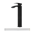 EZANDA Waterfall Vessel Sink Faucet Tall Bathroom Faucet Single Handle, Single Hole Bowl Basin Mixer Tap with Water Supply Lines, Matte Black, 1440704D