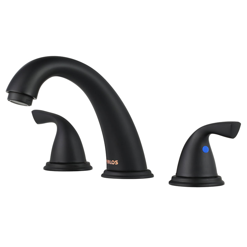 PARLOS Widespread Two Handles Bathroom Faucet Matte Black, Pop-up Drain & Supply Lines not Included (1435004D)