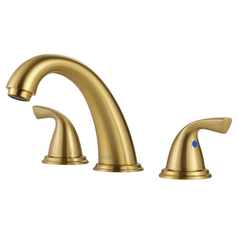 PARLOS Widespread 2 Handles Bathroom Sink Faucet 8 inch Deck Mount 3 Hole Lavatory Vanity Faucet, 1.2GPM, Brushed Gold, 1435008PD