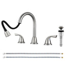 PARLOS Bathroom Sink Faucet with Pull Out Sprayer, Widespread Pull Down Bathroom Faucet with 360 Swivel Spout, 3 Hole Vanity Sink Mixer, Brushed Nickel, 1.2 GPM, 1439002P