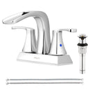 PARLOS 2 Handles Centerset Bathroom Sink Faucet Brass Waterfall Spout with All Metal Pop-up Drain and Faucet Supply Lines, Chrome, 1.2GPM, Doris 1406801P