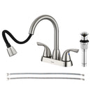 PARLOS Bathroom Sink Faucet with Pull Out Sprayer, 2 Handle Bathroom Pull Down Faucet with 360 Swivel Spout, Centerset 4 Inch Vanity Sink Faucet, Brushed Nickel, 1.2 GPM, 1438902P