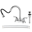 PARLOS Bathroom Sink Faucet with Pull Out Sprayer, 2 Handle Bathroom Pull Down Faucet with 360 Swivel Spout, Centerset 4 Inch Vanity Sink Faucet, Chrome, 1.2 GPM, 1438901P