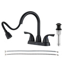 PARLOS Bathroom Sink Faucet with Pull Out Sprayer, 2 Handle Bathroom Pull Down Faucet with 360 Swivel Spout, Centerset 4 Inch Vanity Sink Faucet, Matte Black, 1.2 GPM, 1438904P