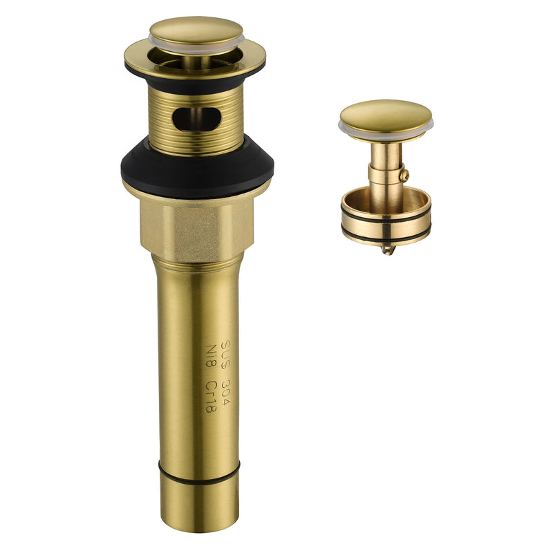 Polished Gold Brass Bathroom Vessel Sink Pop-Up Drain Stopper – No Overflow, Modern Style