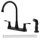 PARLOS 8 Inch Two Handles High Arch Kitchen Sink Faucet with Side Sprayer & Supply Lines, Matte Black, Demeter 1413804