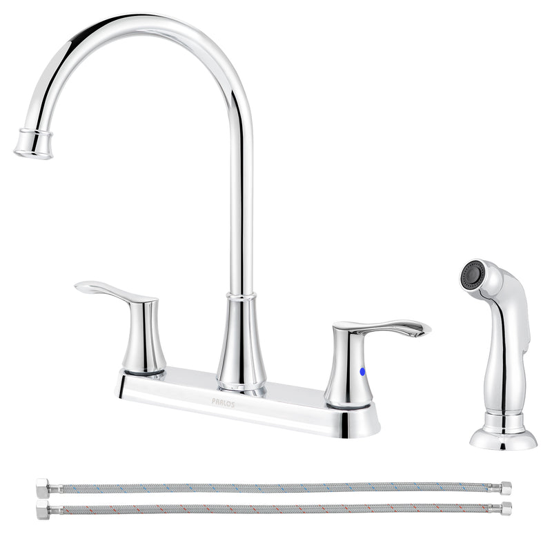 PARLOS 8 Inch Two Handles High Arch Kitchen Sink Faucet with Side Sprayer & Supply Lines, Chrome, Demeter 1413801