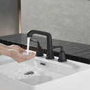 NEWATER 8 inch Widespread 2-Handle Bathroom Sink Faucet Basin Mixer Tap with Faucet Supply Lines & Metal Pop-up Drain Matte Black, 2004011