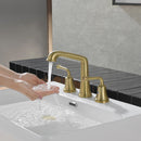 NEWATER Two Handle 8 inch Widespread Three Hole Bathroom Sink Faucet Supply Hoses Basin Faucet Mixer Tap Brushed Gold, 2004041