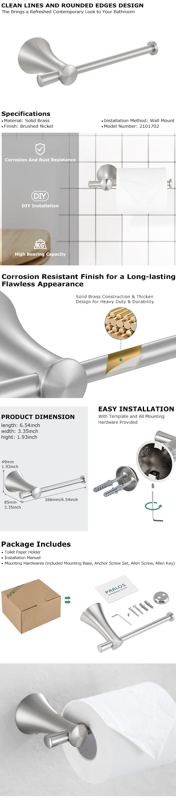 PARLOS Towel Hook, Wall Mounted Coat Hook, Brushed Nickel Robe Hook for Bathroom, 2101602