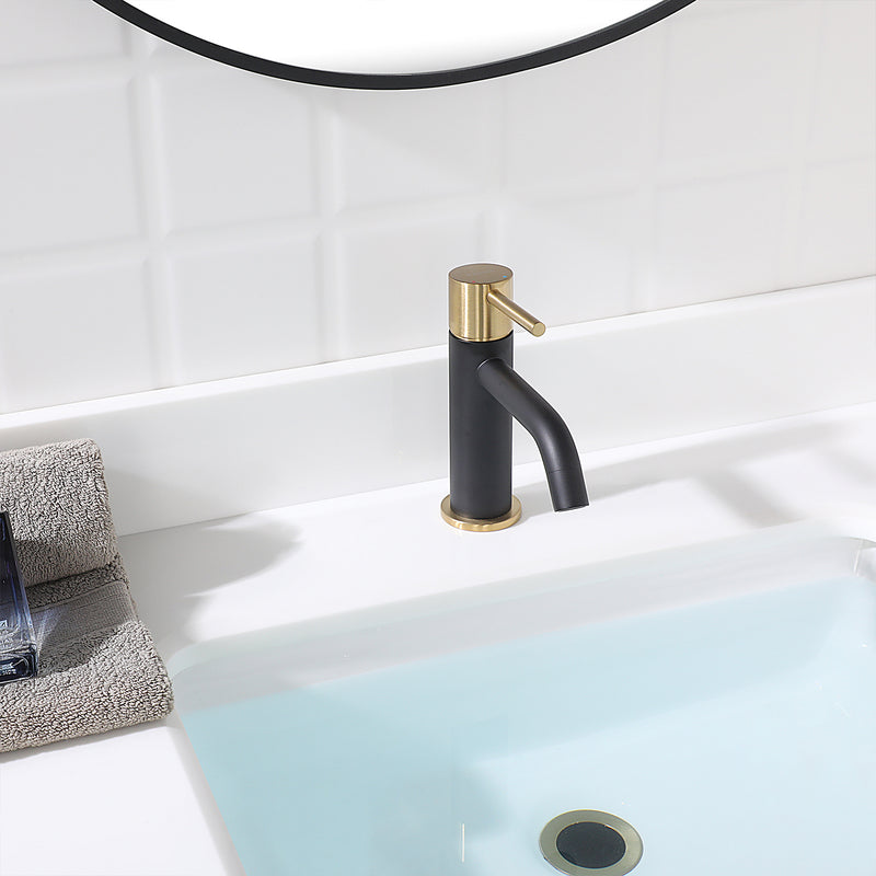 PARLOS Pop up Sink Drain Stopper Anti-Clogging with With Overflow for Bathroom Sink Vessel, Brushed Gold & Matte Black, 2104710