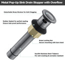 PARLOS Pop up Sink Drain Stopper Anti-Clogging with With Overflow for Bathroom Sink Vessel, Gunmetal Grey, 2104711
