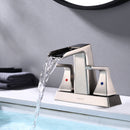 NEWATER Bathroom Sink Double Handle Waterfall Centerset Faucet Three Hole Pop Up Drain Mixer Tap Deck Mounted Brushed Nickel (26451)