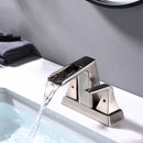 NEWATER Bathroom Sink Double Handle Waterfall Centerset Faucet Three Hole Pop Up Drain Mixer Tap Deck Mounted Brushed Nickel (26451)