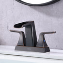 NEWATER Bathroom Sink Double Handle Waterfall Centerset Faucet Three Hole Pop Up Drain Mixer Tap Deck Mounted Oil Rubbed Bronze (26811)