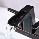 NEWATER Bathroom Sink Double Handle Waterfall Centerset Faucet Three Hole Pop Up Drain Mixer Tap Deck Mounted Oil Rubbed Bronze (26811)