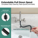 PARLOS Bathroom Sink Faucet with Pull Out Sprayer, 2 Handle Bathroom Pull Down Faucet with 360 Swivel Spout, Centerset 4 Inch Vanity Sink Faucet, Brushed Nickel, 1.2 GPM, 1438902P