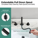 PARLOS Bathroom Sink Faucet with Pull Out Sprayer, Widespread Pull Down Bathroom Faucet with 360 Swivel Spout, 3 Hole Vanity Sink Mixer, Matte Black, 1.2 GPM, 1439004P
