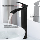 EZANDA Waterfall Vessel Sink Faucet Tall Bathroom Faucet Single Handle, Single Hole Bowl Basin Mixer Tap with Water Supply Lines, Matte Black, 1440704D