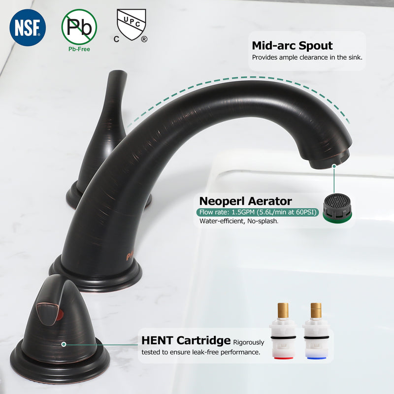 PARLOS Widespread 2-Handles Bathroom Faucet Oil Rubbed Bronze, Pop-up Drain & Supply Lines not Included (1435003D)